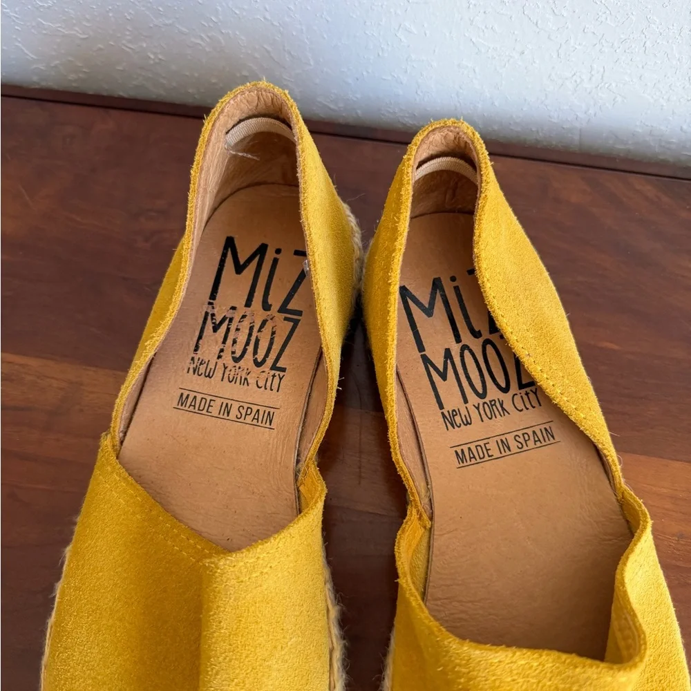 Miz Mooz Celestine Mustard Yellow Leather Espadrille Flats Womens 36 Casual